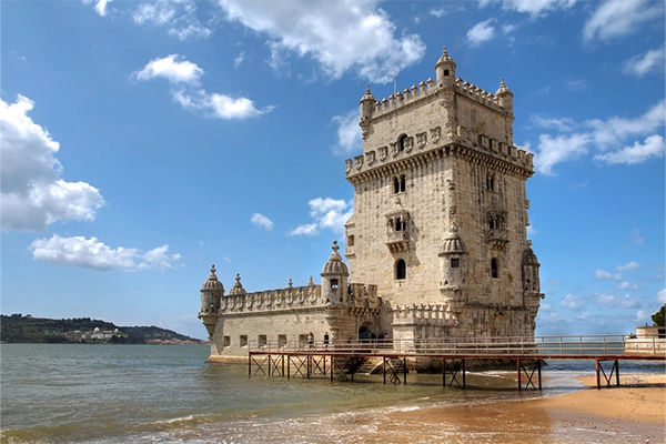 Torre de Belem (Belem Tower) on the Tagus River guarding the entrance to Lisbon in Portugal.