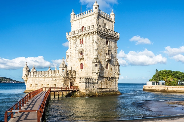 View at the Belem tower at the bank of Tejo River in Lisbon - Portugal
